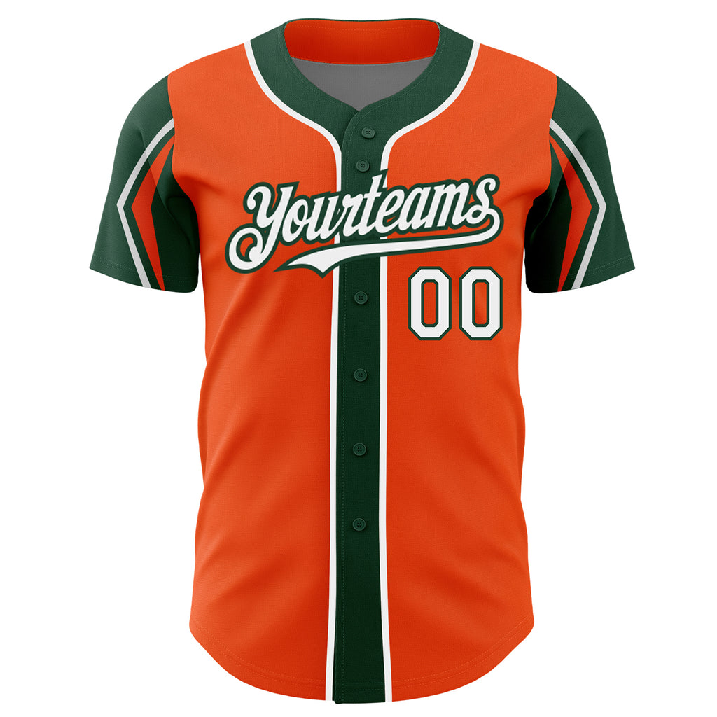 Custom Orange White-Green 3 Colors Arm Shapes Authentic Baseball Jersey