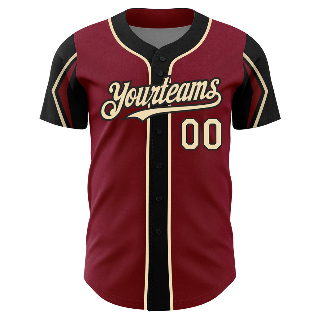Custom Crimson City Cream-Black 3 Colors Arm Shapes Authentic Baseball Jersey