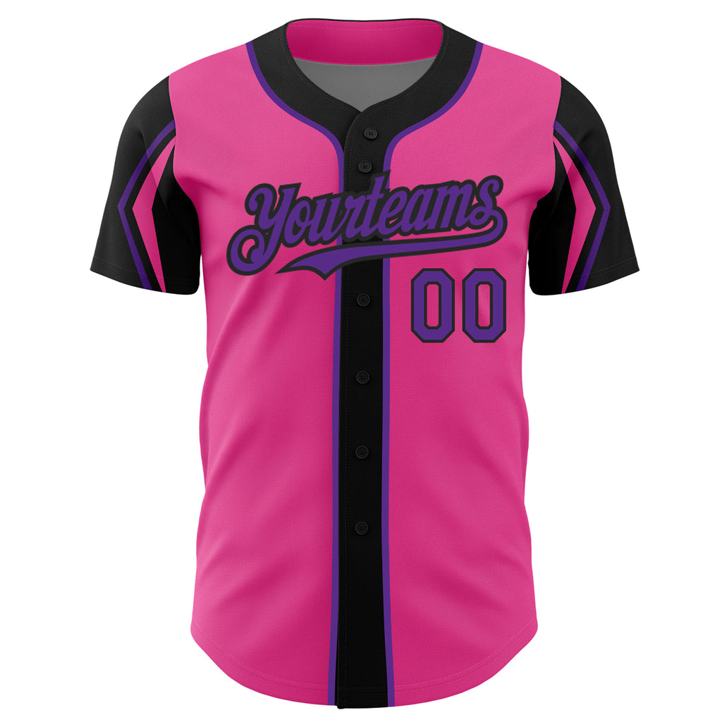 Custom Pink Purple-Black 3 Colors Arm Shapes Authentic Baseball Jersey