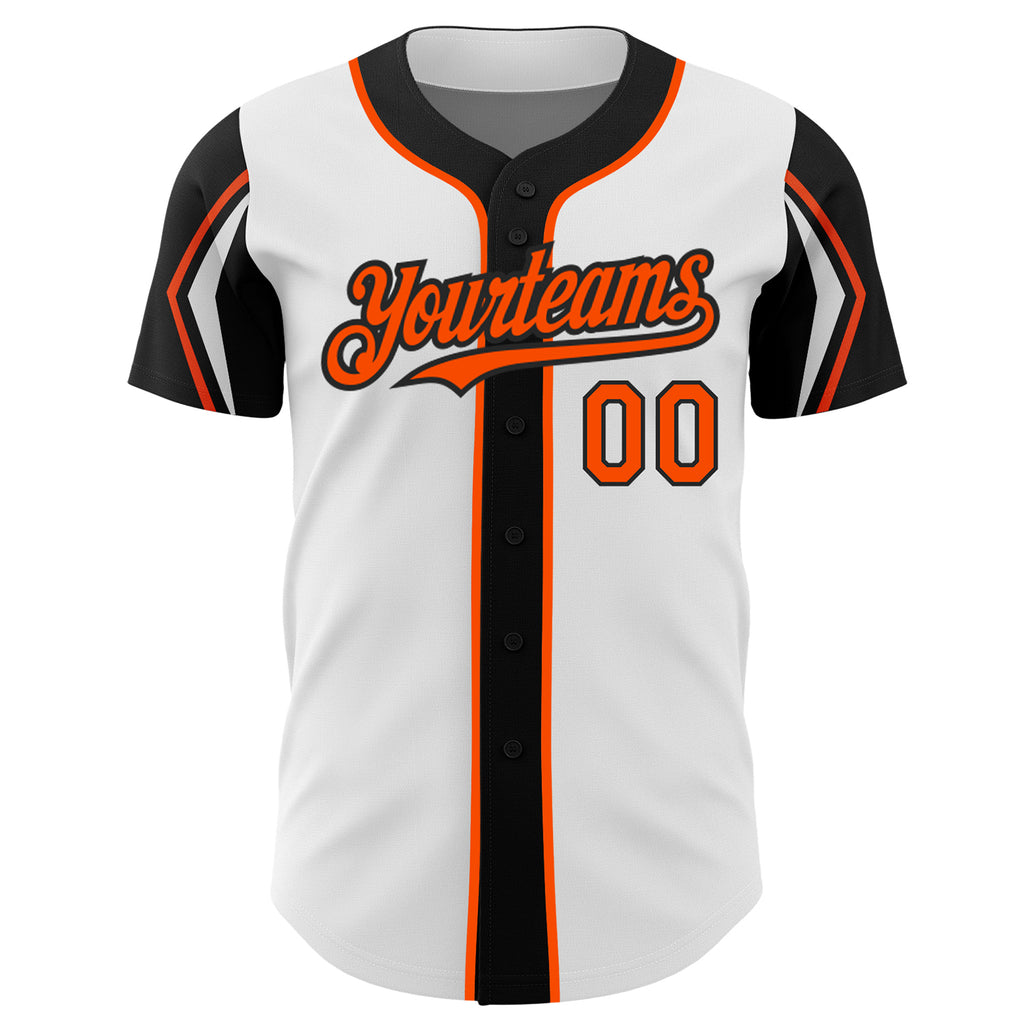 Custom White Orange-Black 3 Colors Arm Shapes Authentic Baseball Jersey
