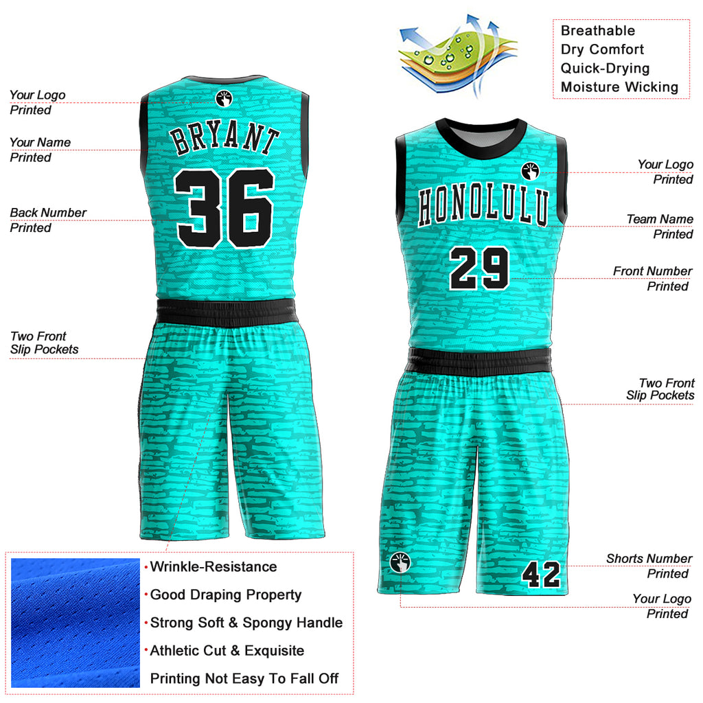 Custom aqua black-white round neck sublimation basketball suit jersey with free shipping2