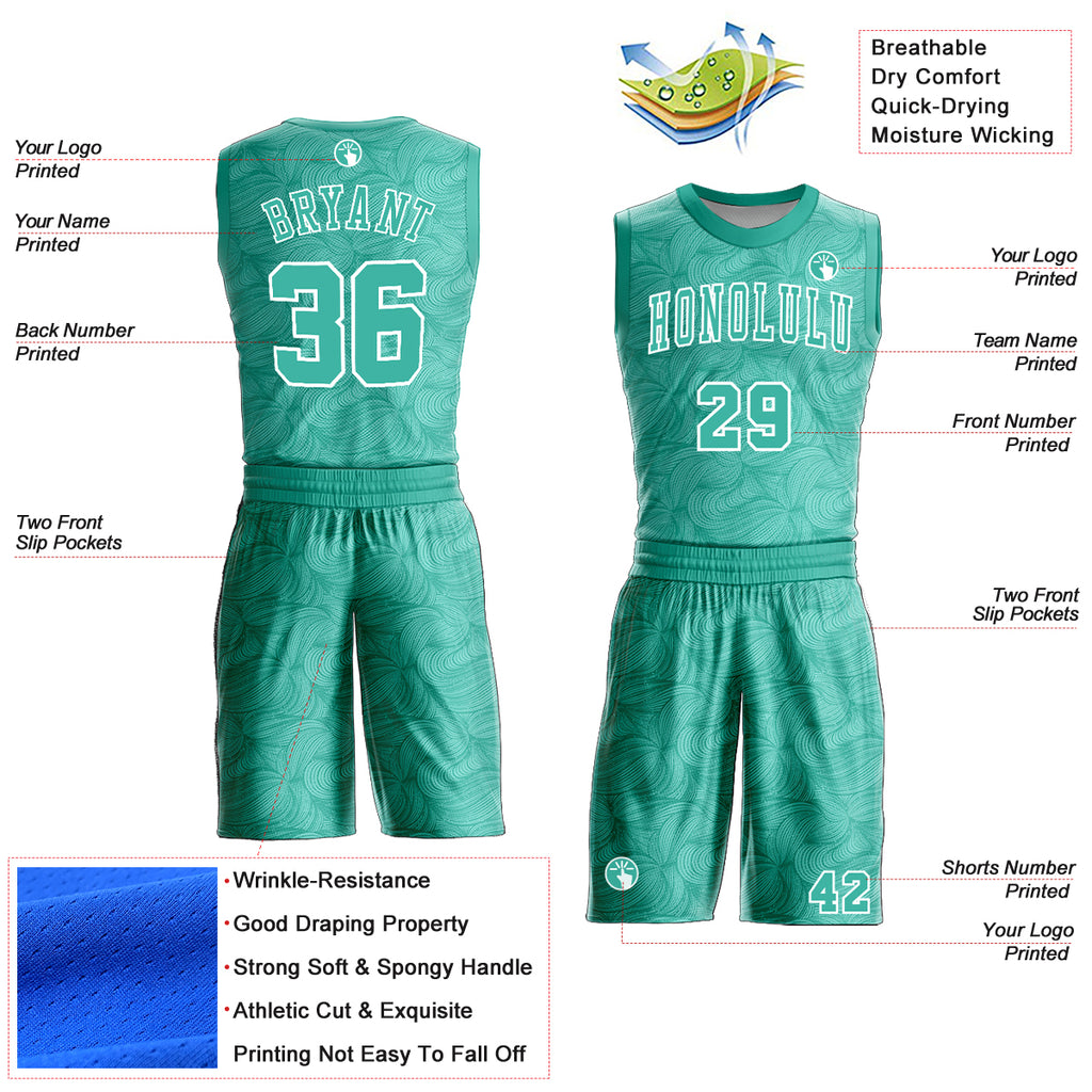 Custom aqua and white round neck sublimation basketball jersey with free shipping2