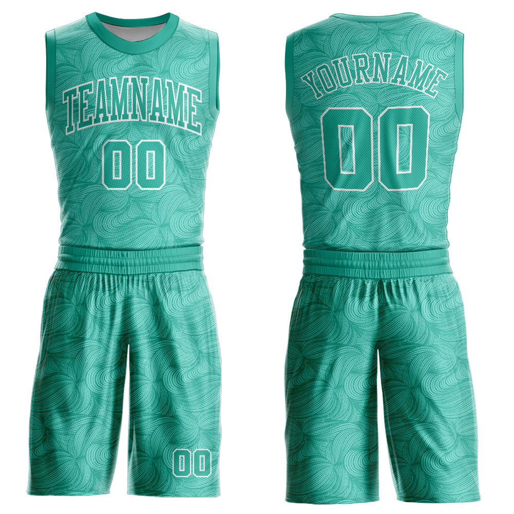 Custom aqua and white round neck sublimation basketball jersey with free shipping3