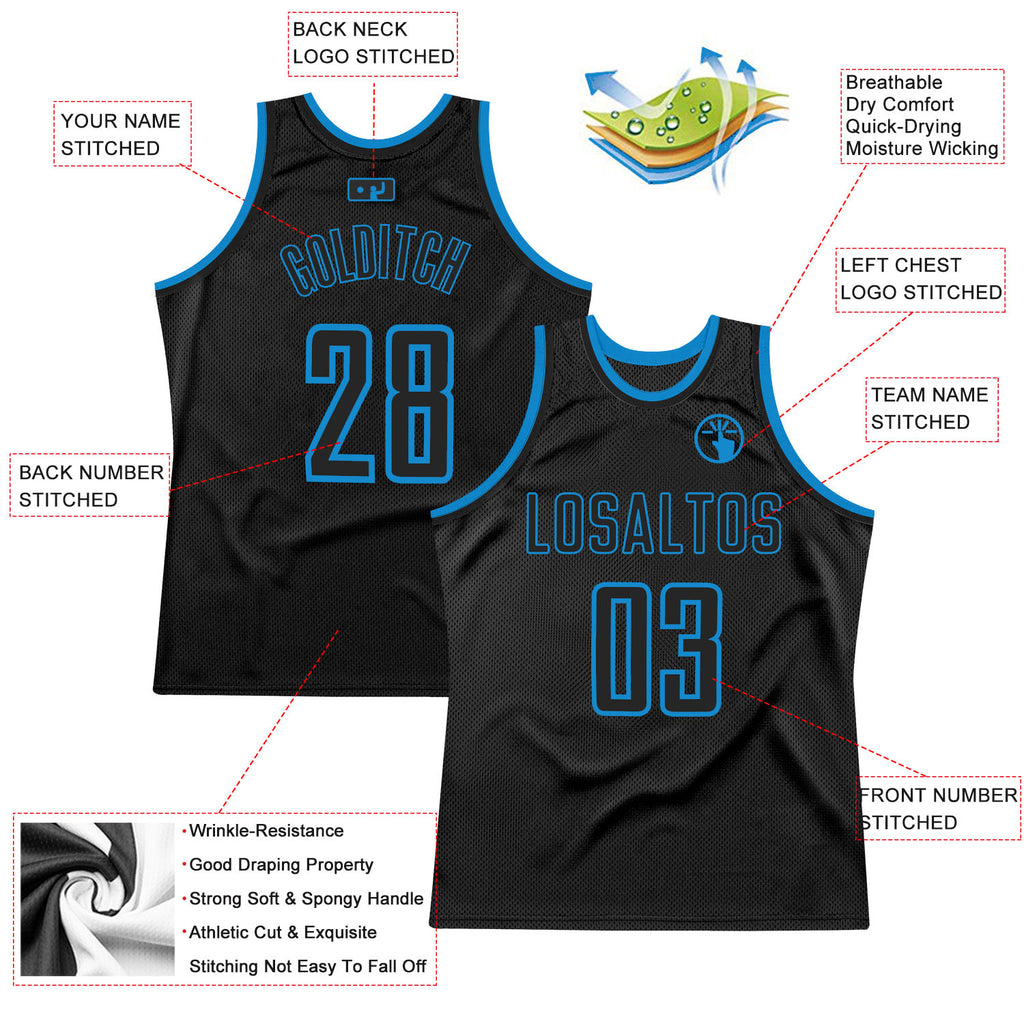 Custom Black Black-Blue Authentic Throwback Basketball Jersey