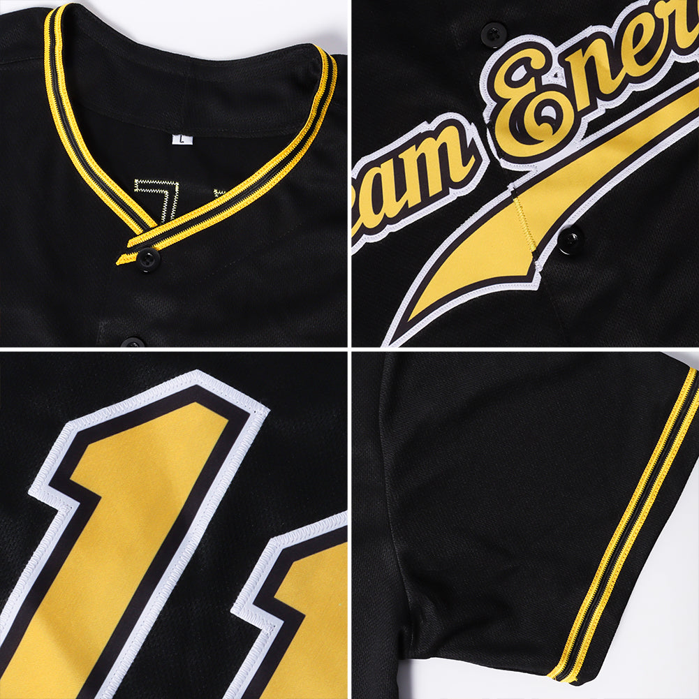 Custom Black White Old Gold-Royal Authentic Baseball Jersey