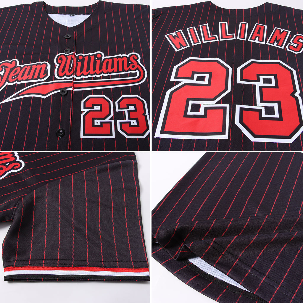 Custom Black Red Pinstripe Red-White Authentic Baseball Jersey