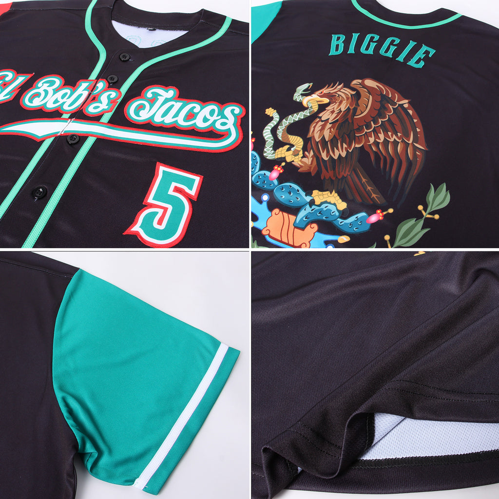 Custom Black Kelly Green-Red Authentic Mexico Baseball Jersey