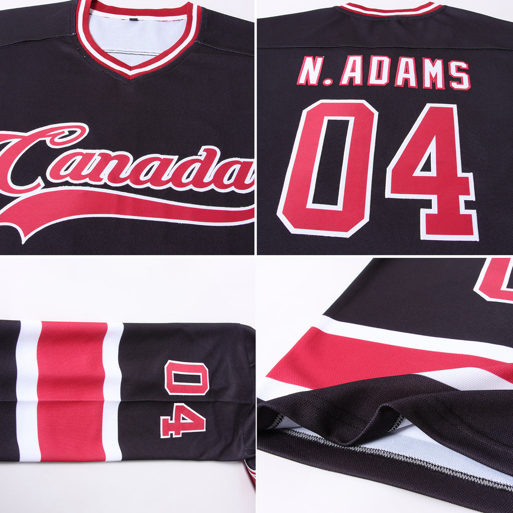 Custom Black Maroon-White Hockey Jersey