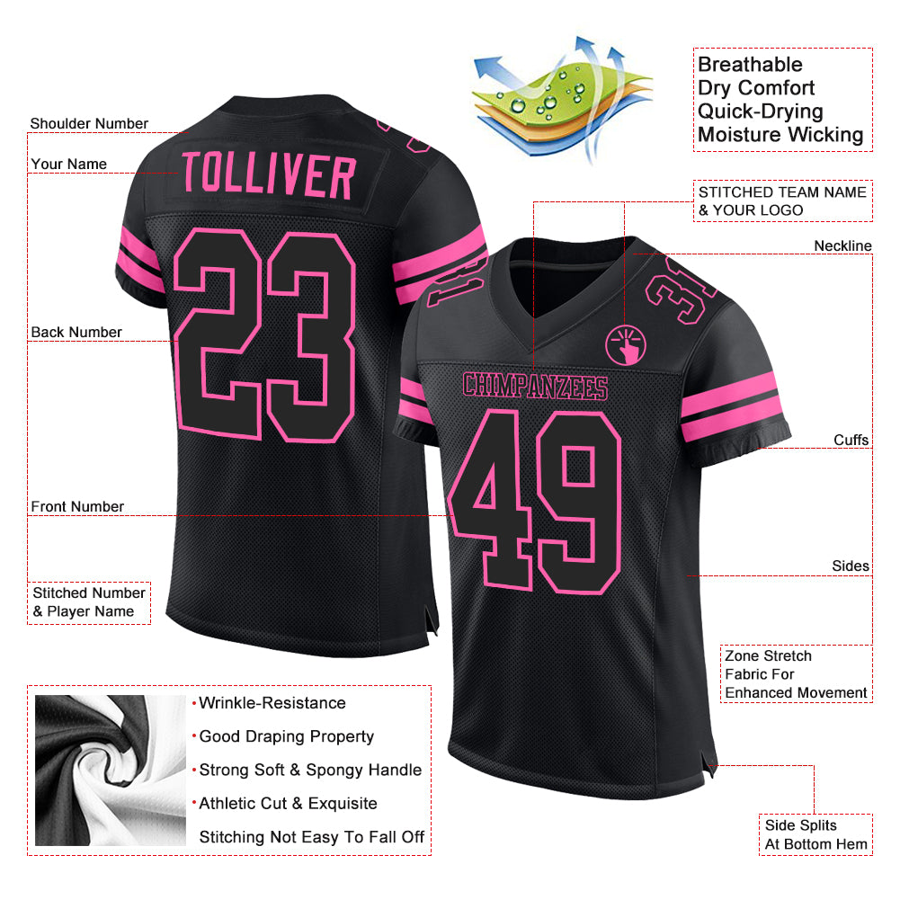 Custom Black Black-Pink Mesh Authentic Football Jersey