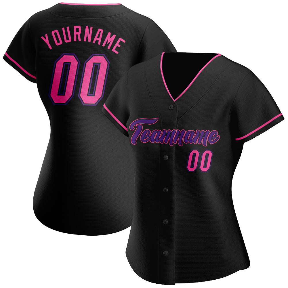 Custom Black Pink-Purple Authentic Baseball Jersey