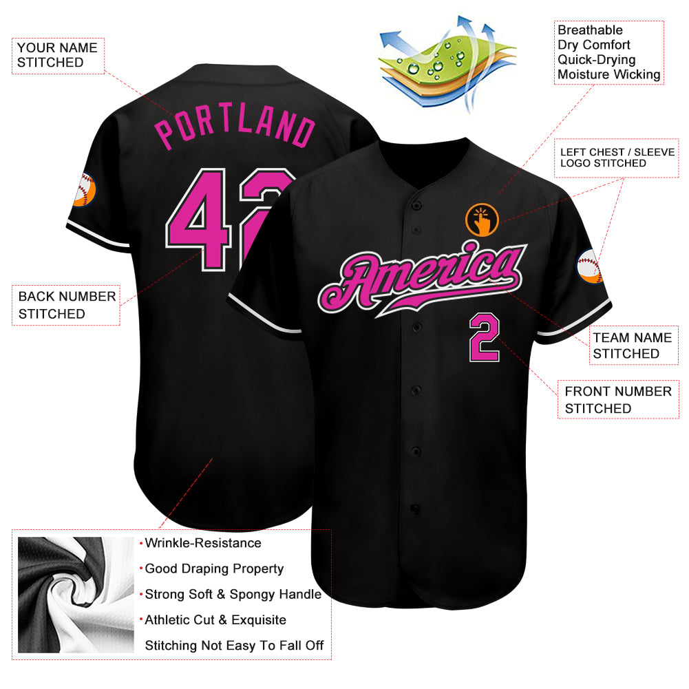 Custom Black Deep Pink-White Authentic Baseball Jersey