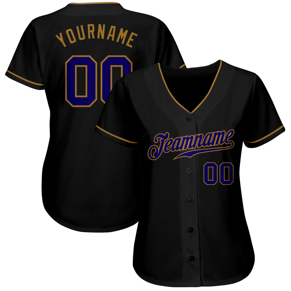 Custom Black Purple-Old Gold Authentic Baseball Jersey
