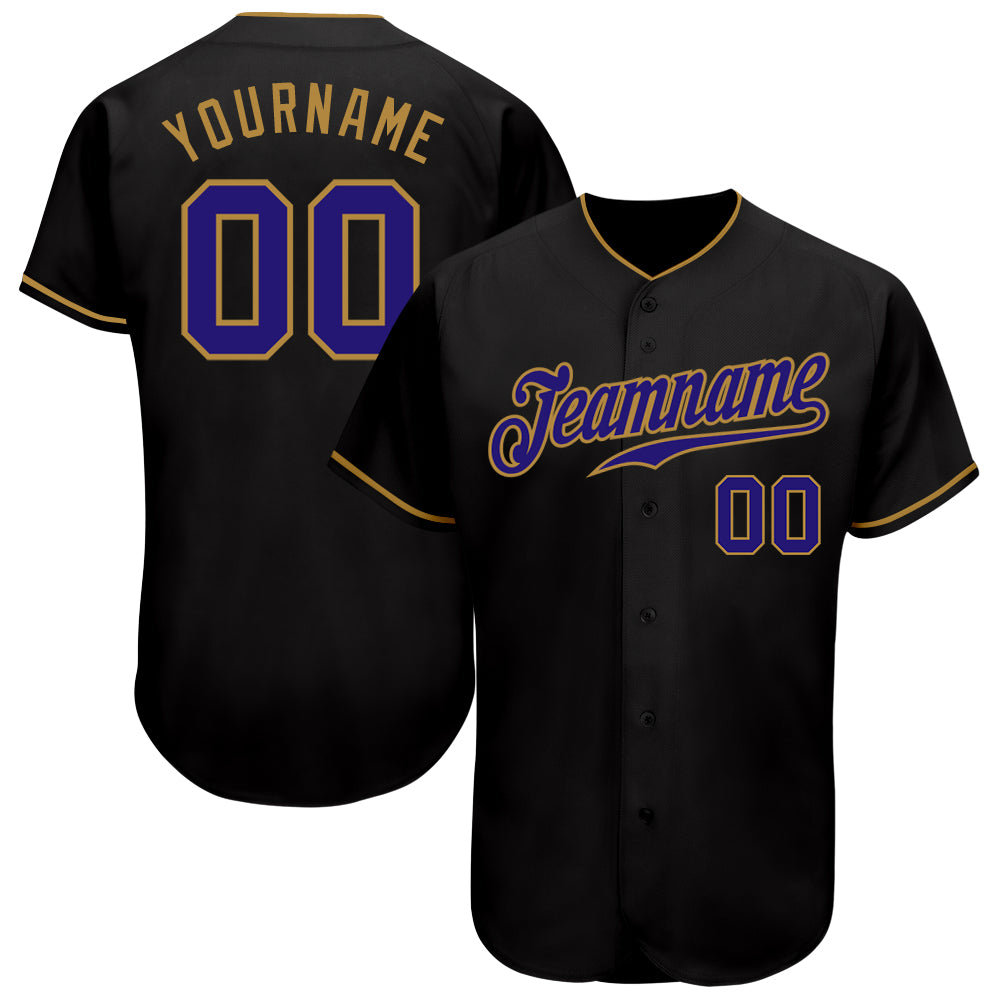 Custom Black Dark Purple-Old Gold Authentic Baseball Jersey