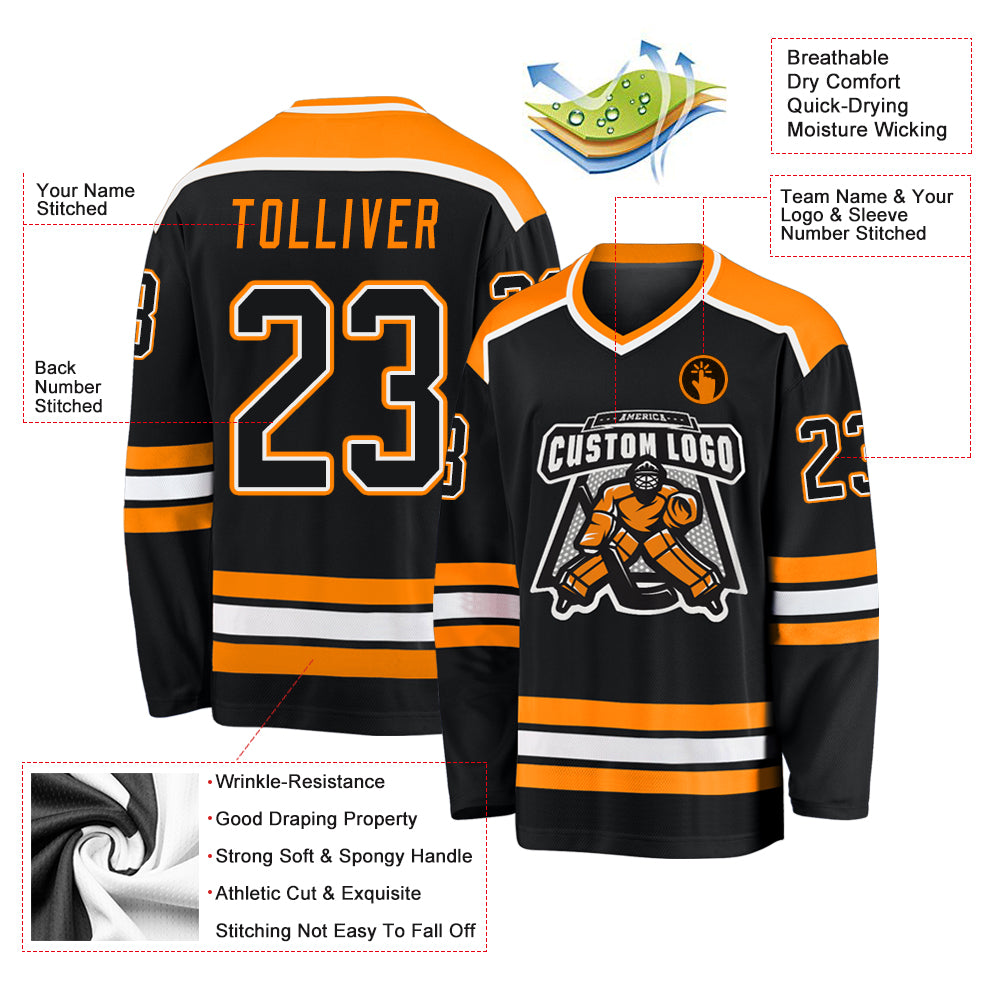 Custom Black Black-Bay Orange Hockey Jersey