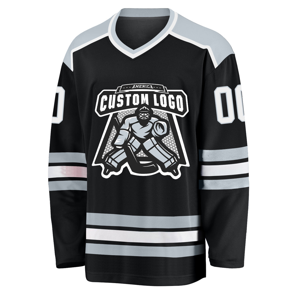 Custom Black White-Silver Hockey Jersey