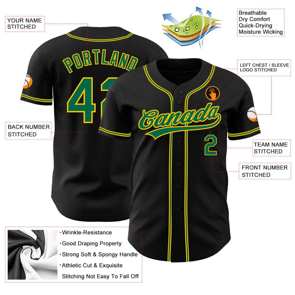 Custom Black Kelly Green-Gold Authentic Baseball Jersey