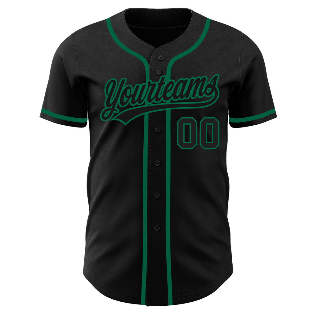 Custom Black Black-Kelly Green Authentic Baseball Jersey