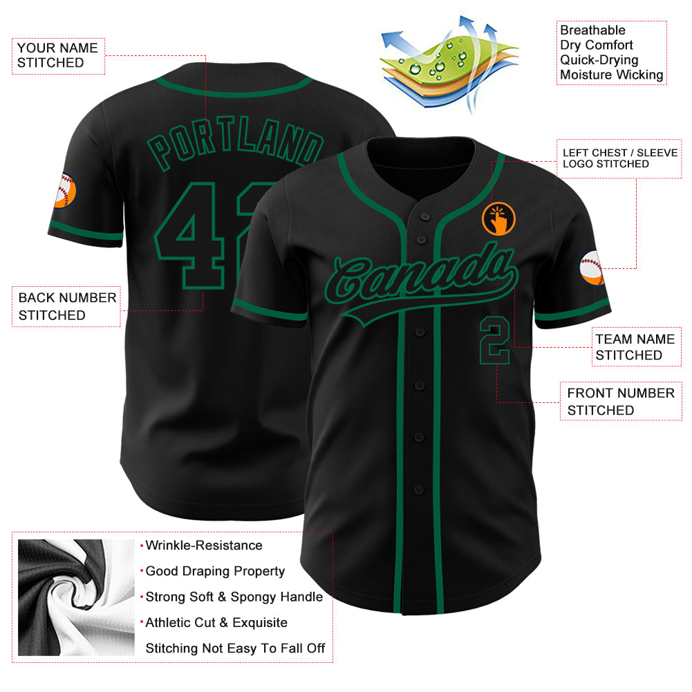 Custom Black Black-Kelly Green Authentic Baseball Jersey