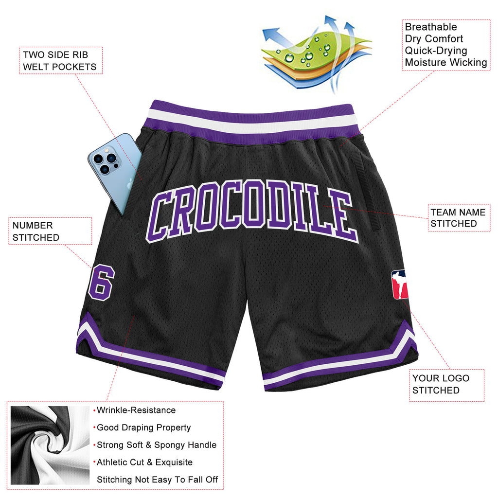 Custom Black Purple-White Authentic Throwback Basketball Shorts