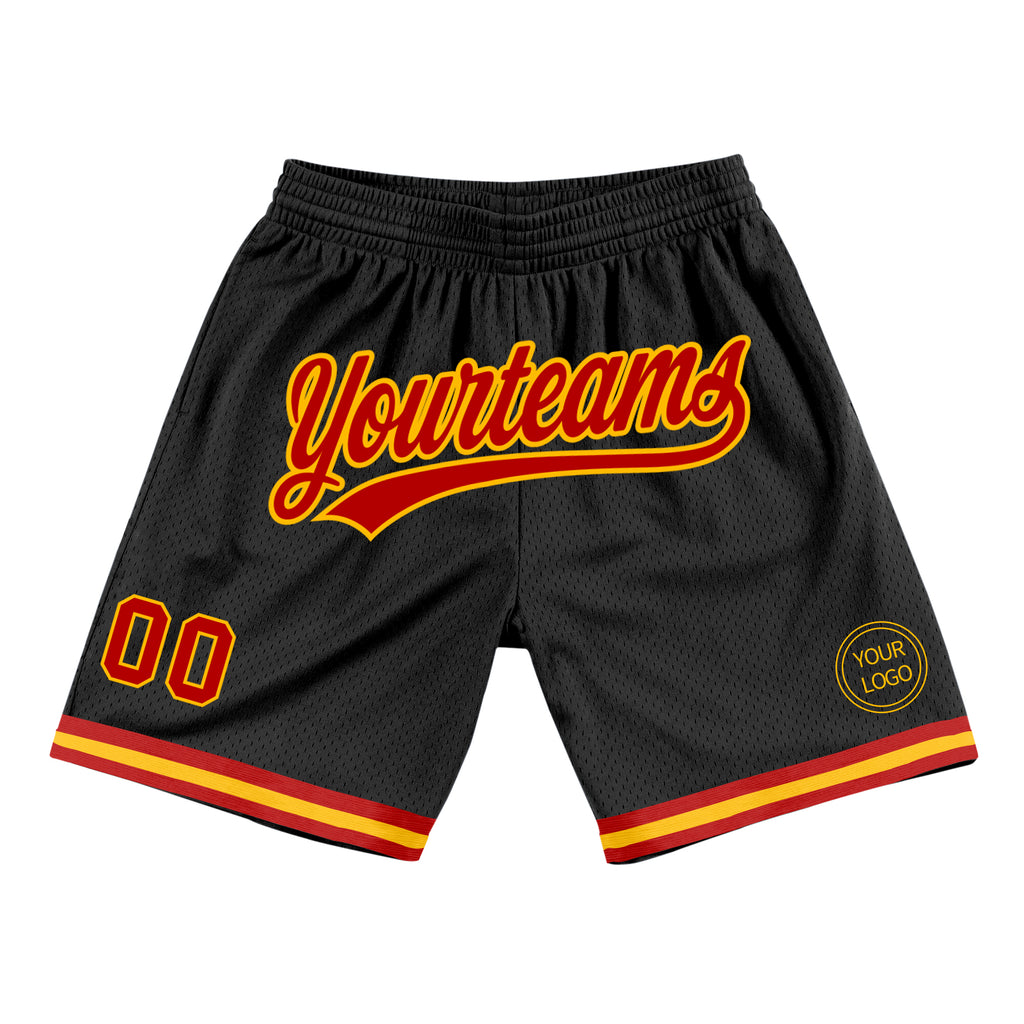 Custom Black Red-Gold Authentic Throwback Basketball Shorts