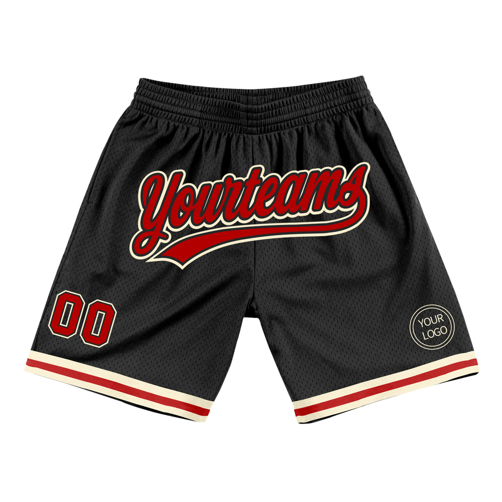 Custom Black Red-Cream Authentic Throwback Basketball Shorts