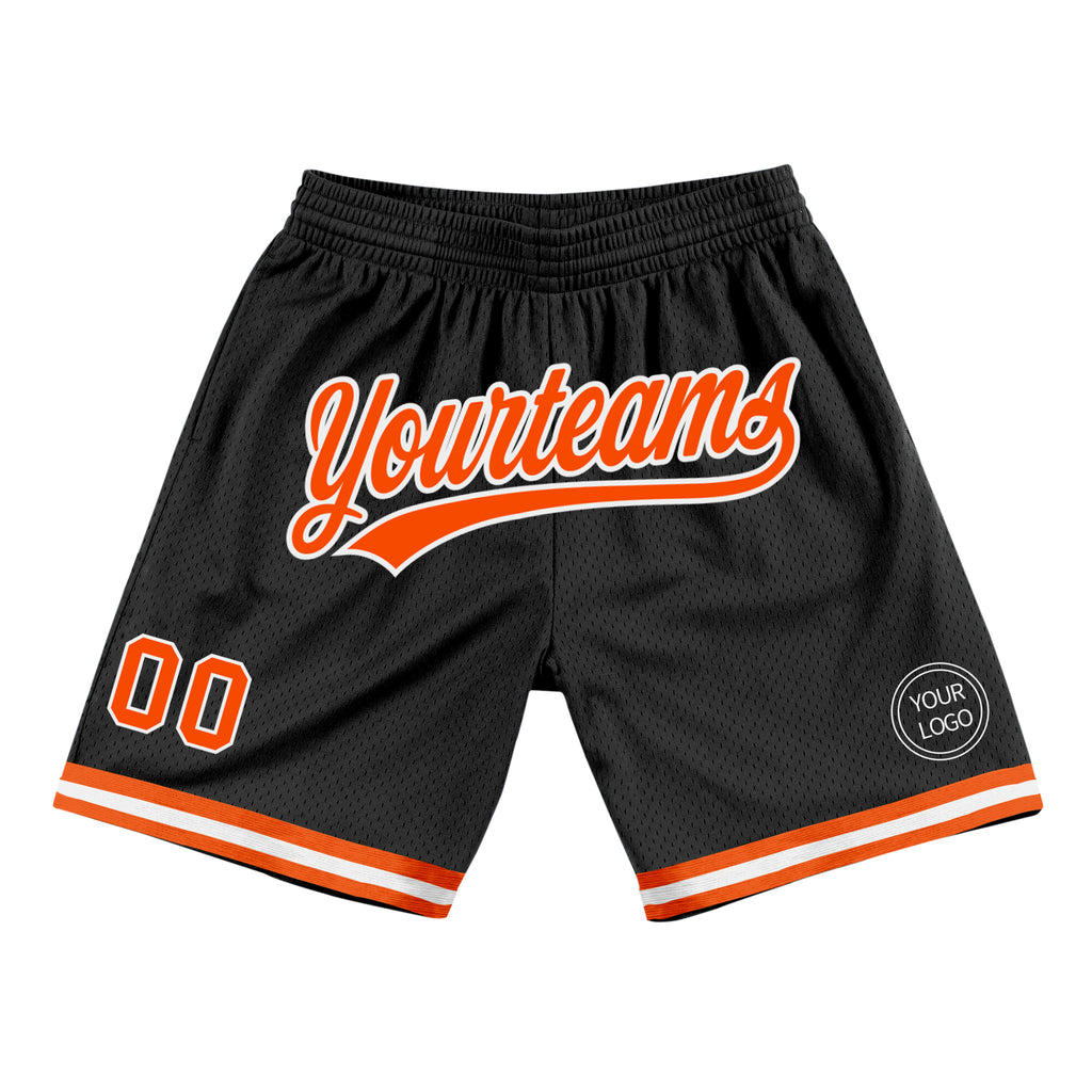 Custom Black Orange-White Authentic Throwback Basketball Shorts