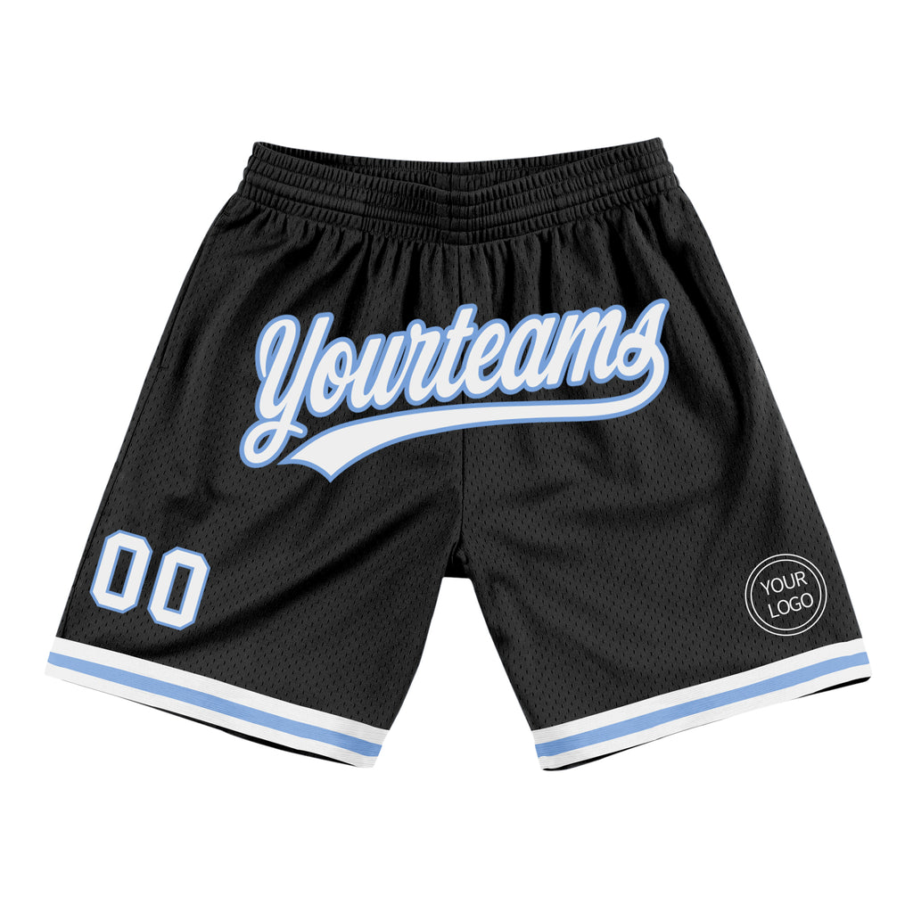 Custom Black White-Light Blue Authentic Throwback Basketball Shorts