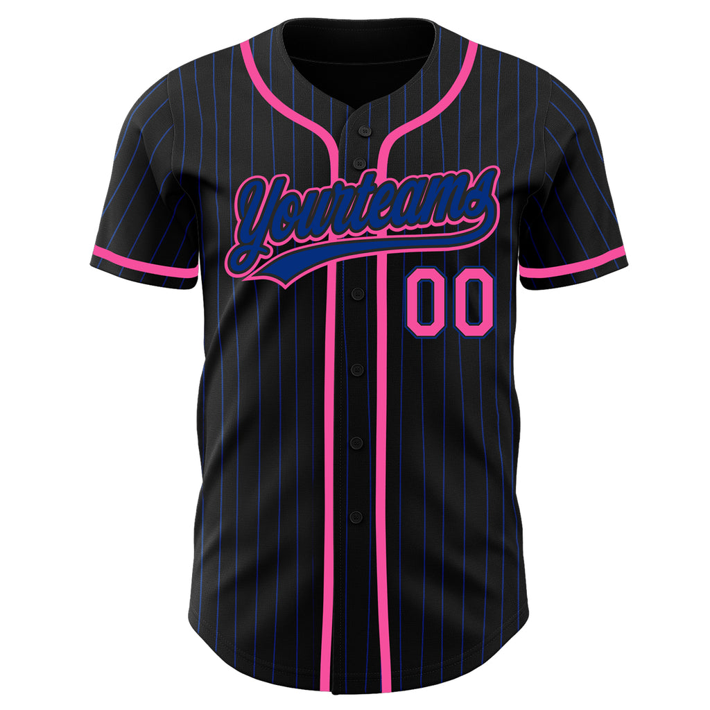 Custom Black Royal Pinstripe Pink Authentic Baseball Jersey