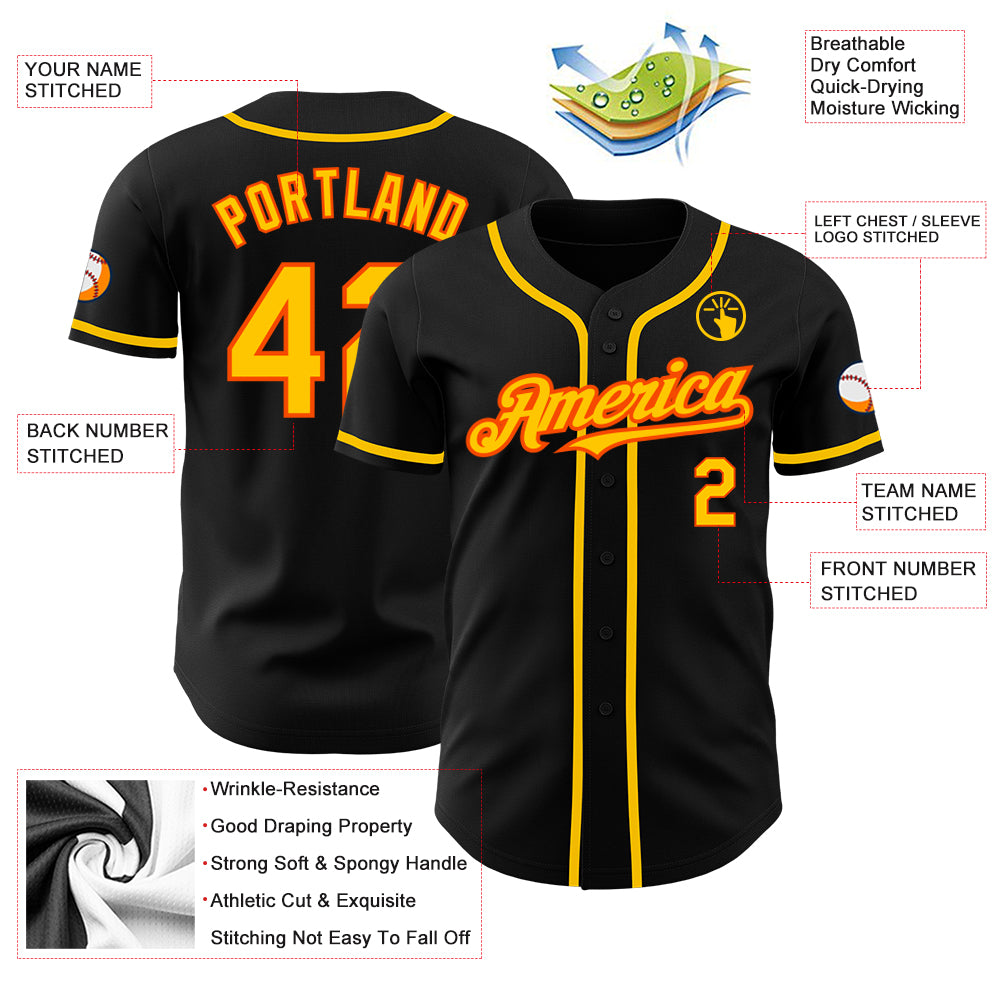 Custom Black Yellow-Orange Authentic Baseball Jersey