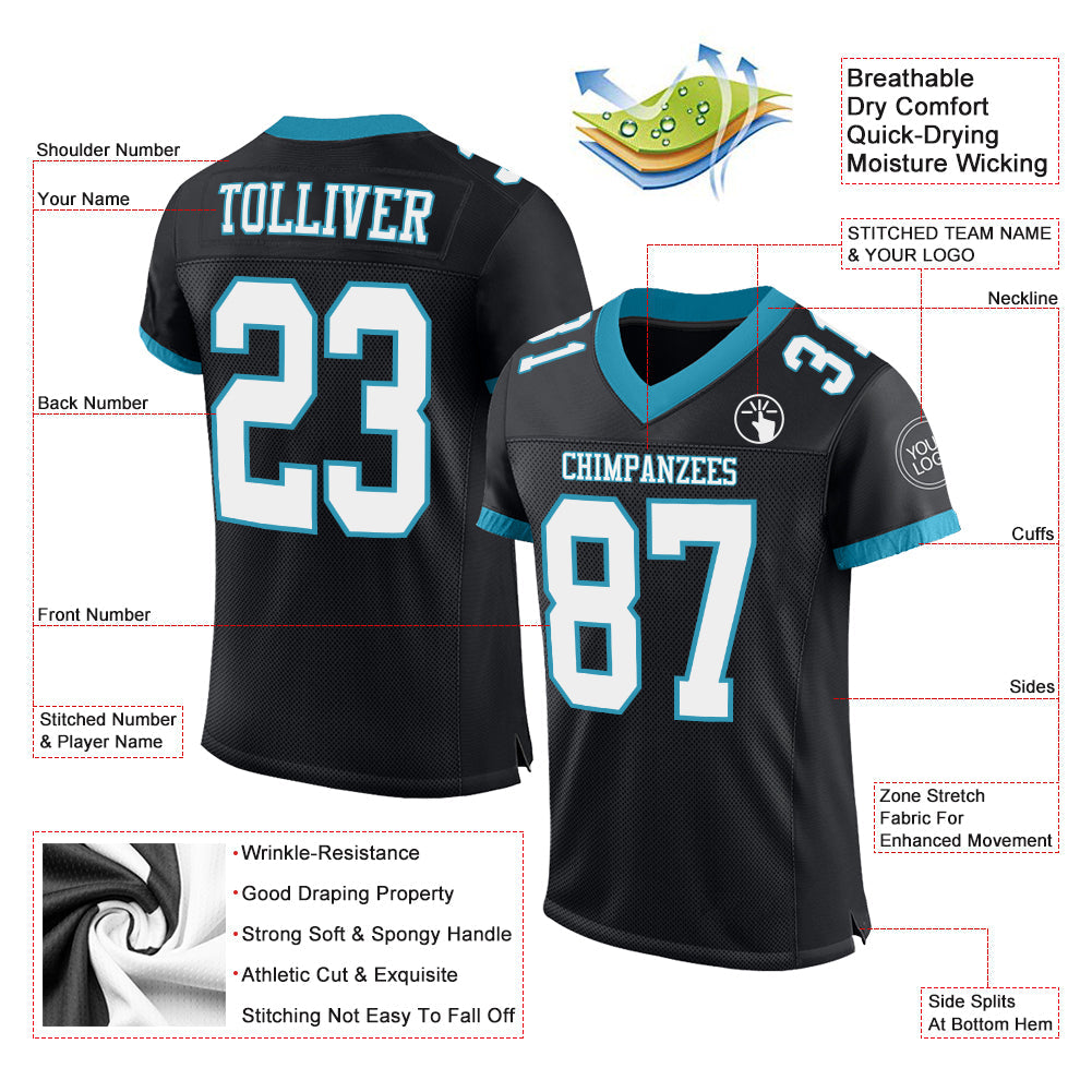 Custom Black White-Panther Blue Mesh Authentic Football Jersey