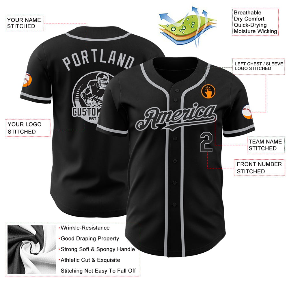 Custom Black Gray Authentic Baseball Jersey