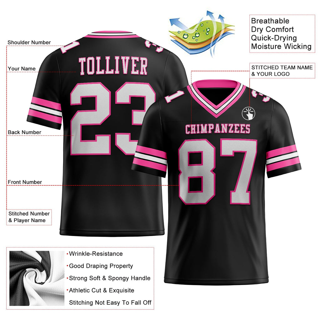 Custom Black White-Pink Mesh Authentic Football Jersey