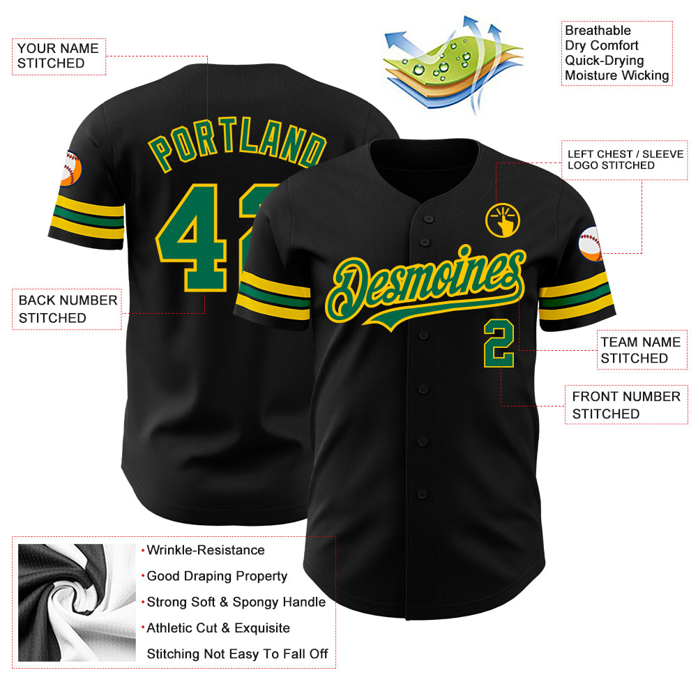 Custom Black Kelly Green-Yellow Authentic Baseball Jersey