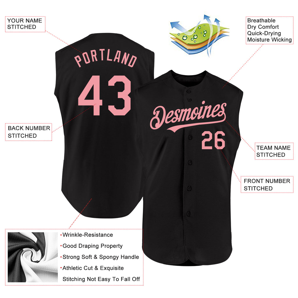 Custom Black Medium Pink Authentic Sleeveless Baseball Jersey