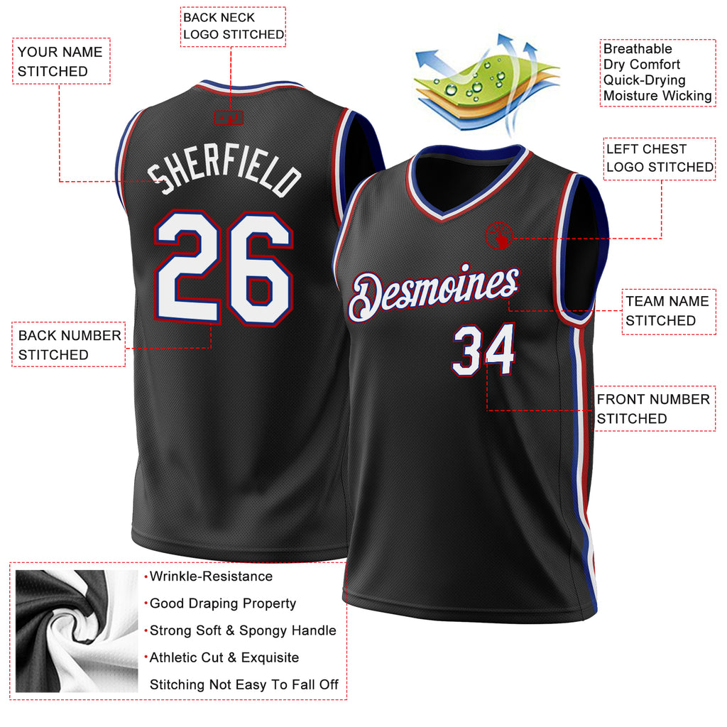 Custom Black Royal-Red Authentic Throwback Basketball Jersey