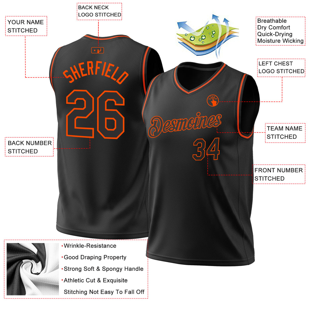 Custom Black Orange Authentic Throwback Basketball Jersey