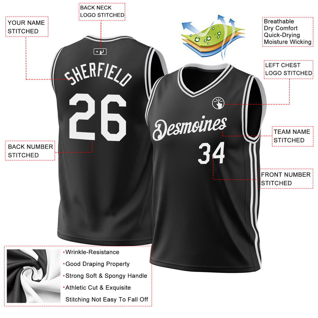 Custom Black White Authentic Throwback Basketball Jersey