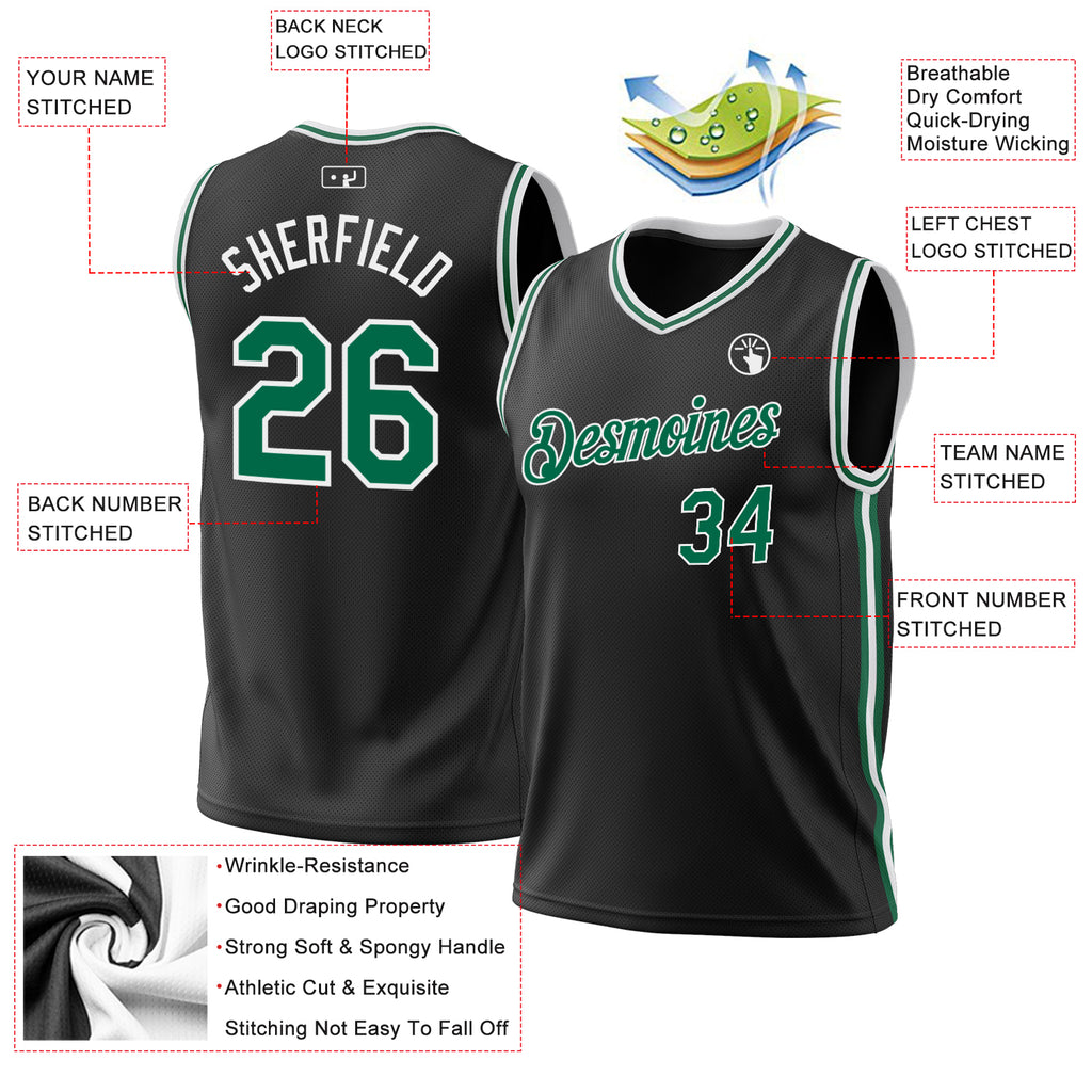 Custom Black Kelly Green-White Authentic Throwback Basketball Jersey