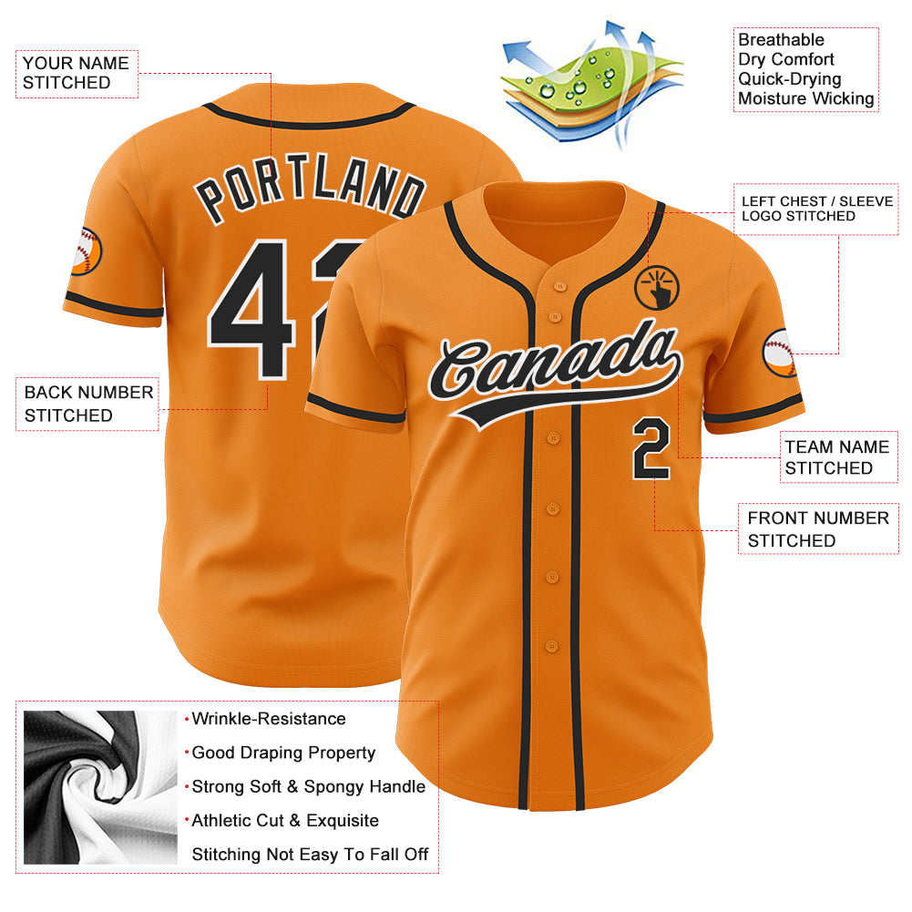 Custom Bay Orange Black-White Authentic Baseball Jersey