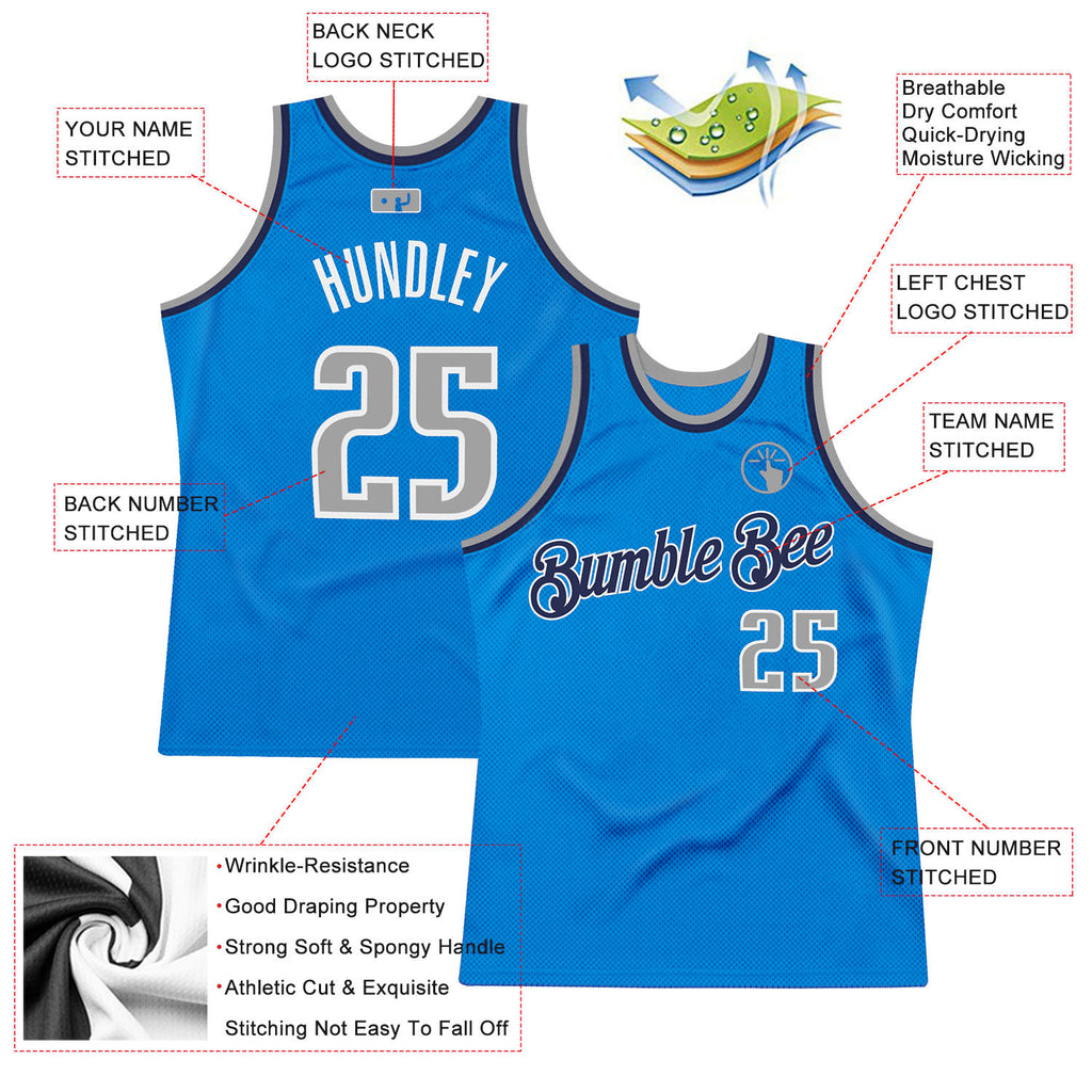 Custom Blue Gray-Navy Authentic Throwback Basketball Jersey