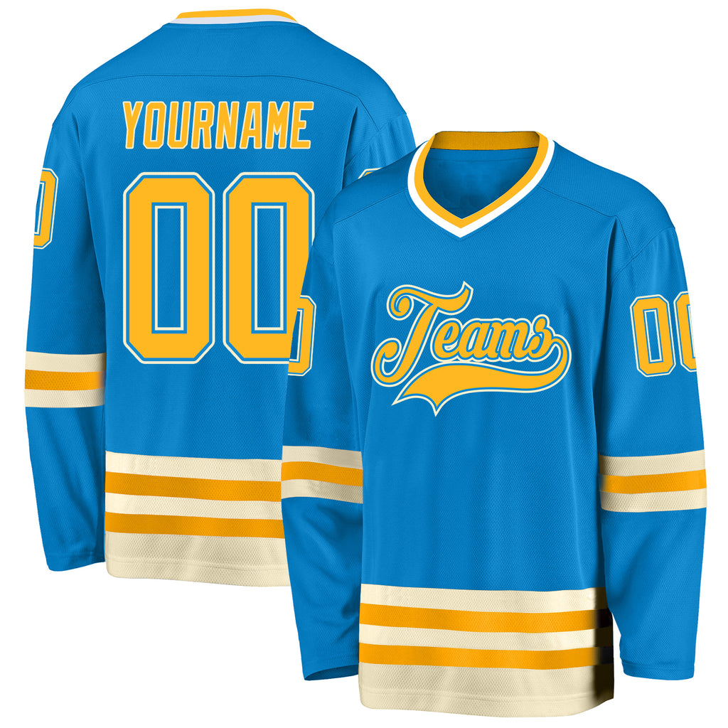 Custom Blue Gold-Cream Hockey Jersey