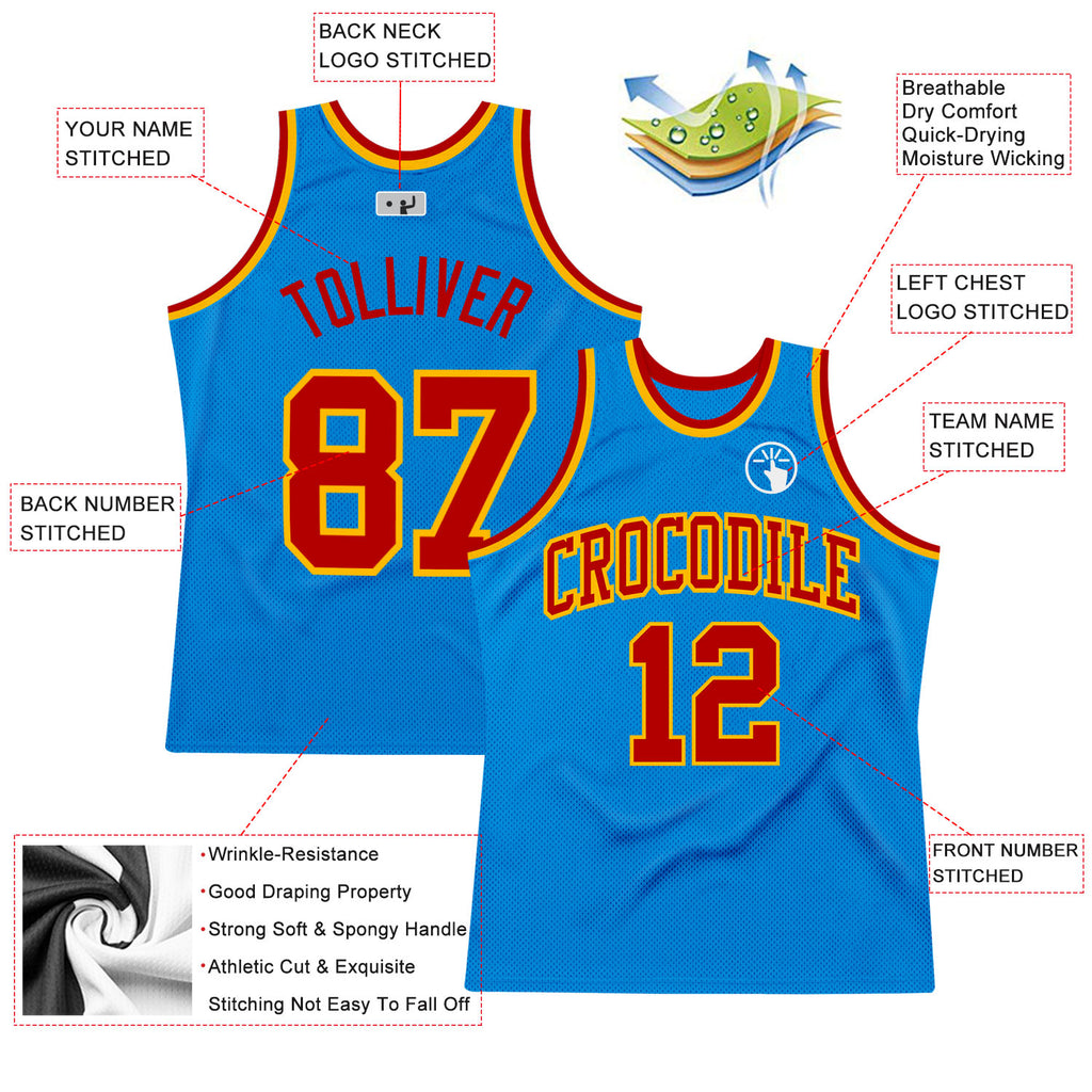 Custom Blue Red-Gold Authentic Throwback Basketball Jersey