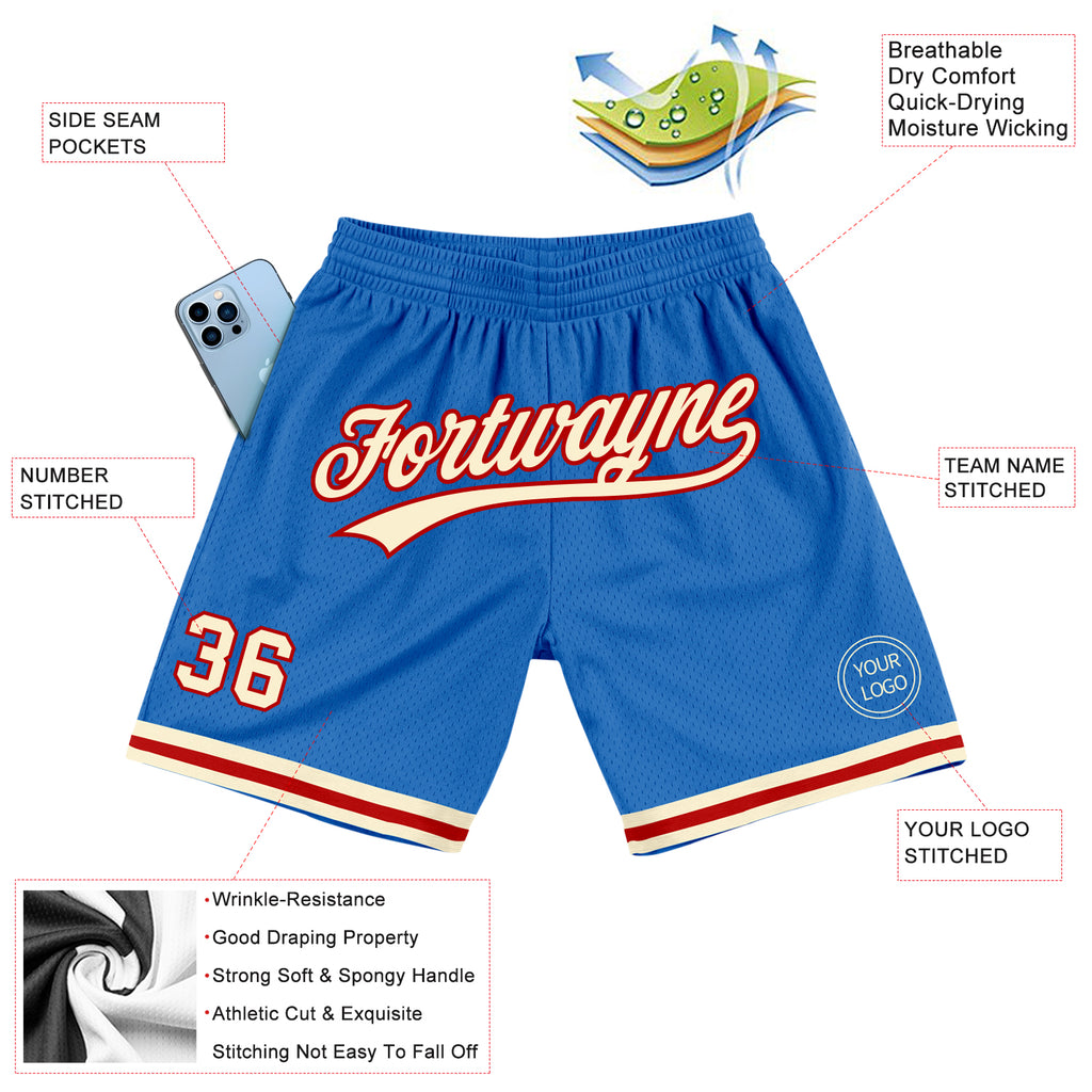 Custom Blue Cream-Red Authentic Throwback Basketball Shorts