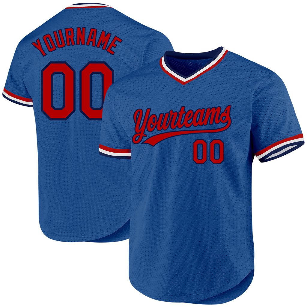 Custom Blue Red-Navy Authentic Throwback Baseball Jersey