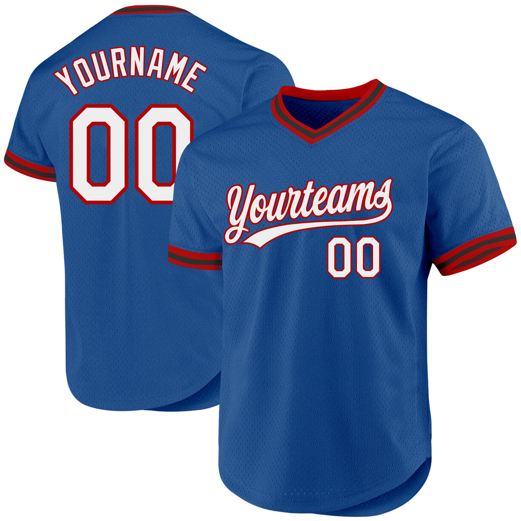 Custom Blue Red-Black Authentic Throwback Baseball Jersey