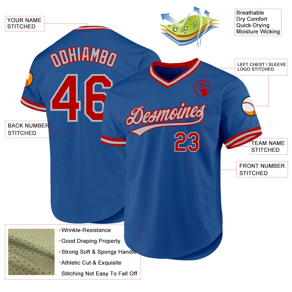 Custom Blue Red-Gray Authentic Throwback Baseball Jersey