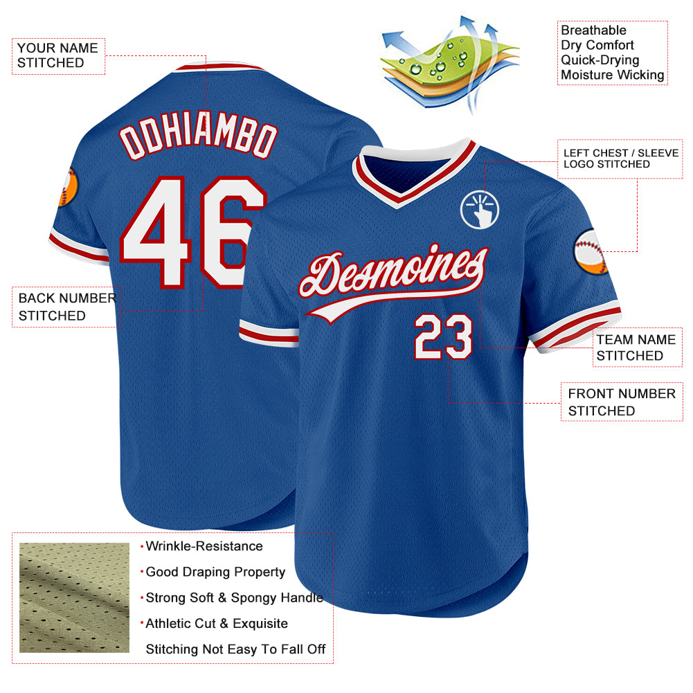 Custom Blue White-Red Authentic Throwback Baseball Jersey