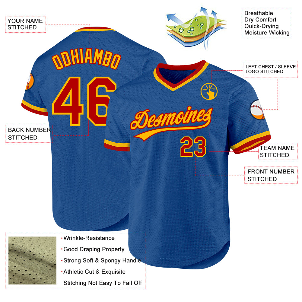 Custom Blue Red-Gold Authentic Throwback Baseball Jersey
