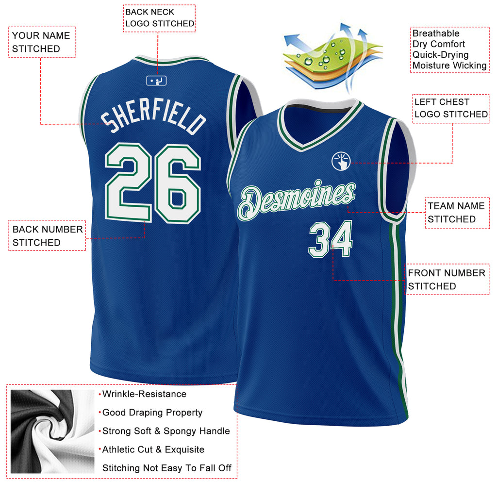 Custom Blue White-Kelly Green Authentic Throwback Basketball Jersey