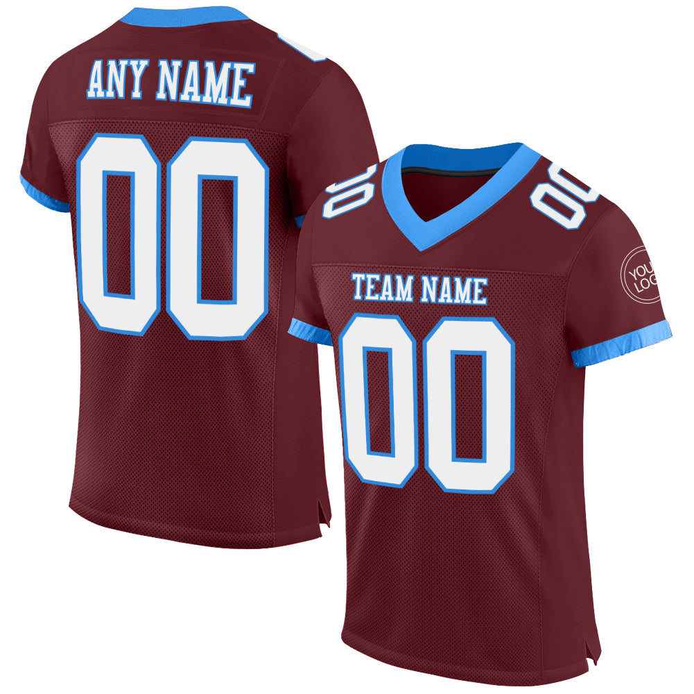 Custom Burgundy White-Electric Blue Mesh Authentic Football Jersey